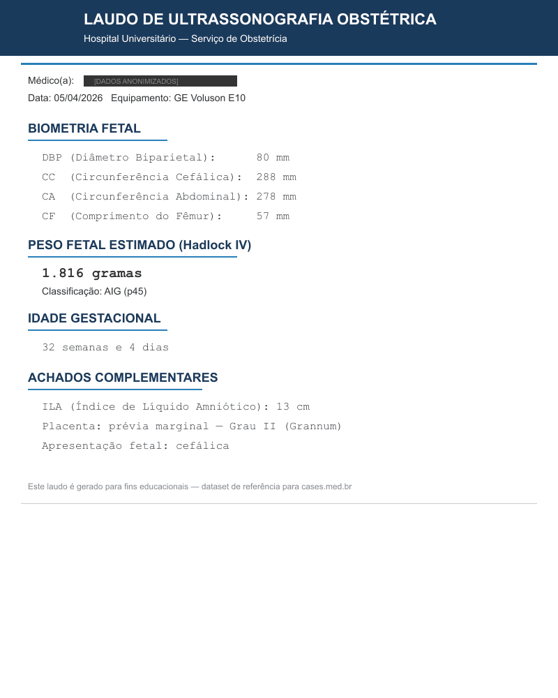 Placenta Prévia — HC18 Fetal Ultrasound